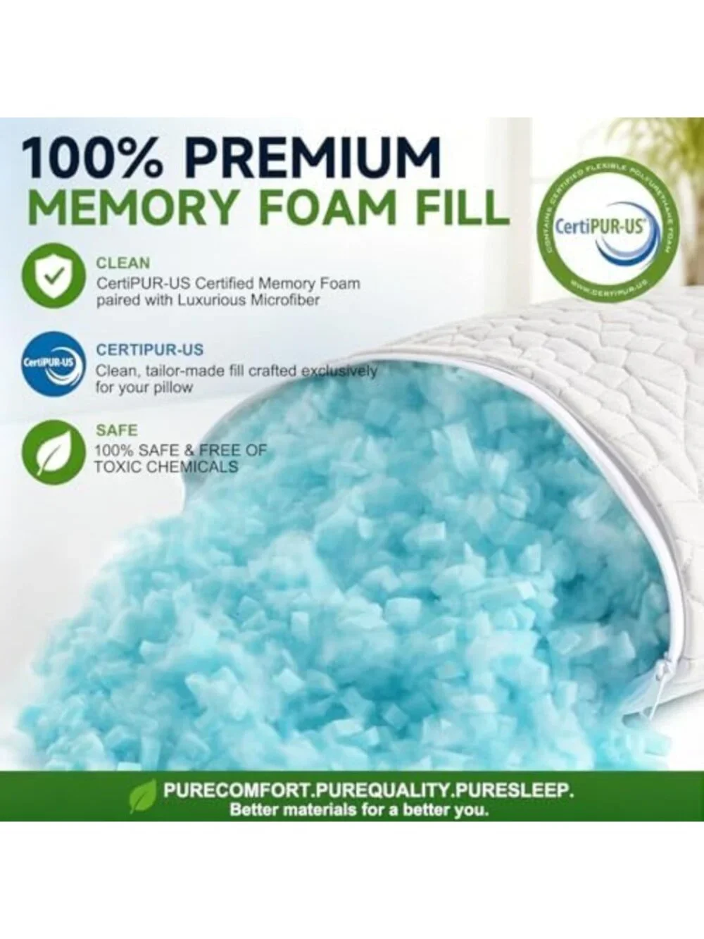 Cooling Queen Size Pillows Set of 2 - Shredded Memory Foam, Adjustable Firmness